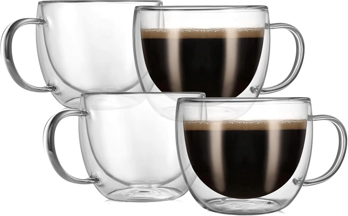 Set van 4 Dubbelwandige Glazen voor Cappuccino en Koffie 240ml
