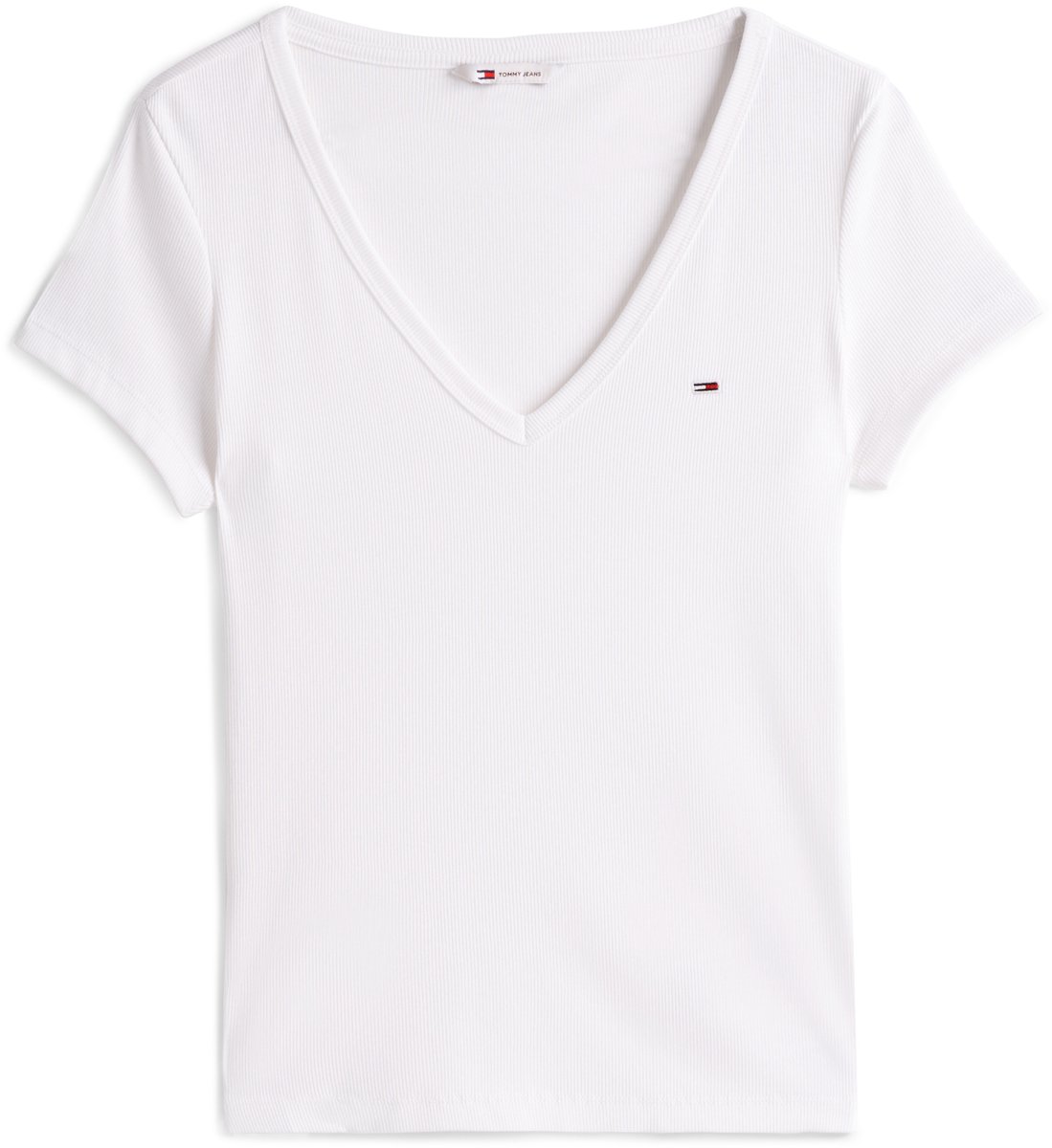 Tommy Jeans Tjw Slim Essential Rib V Ss Wit
