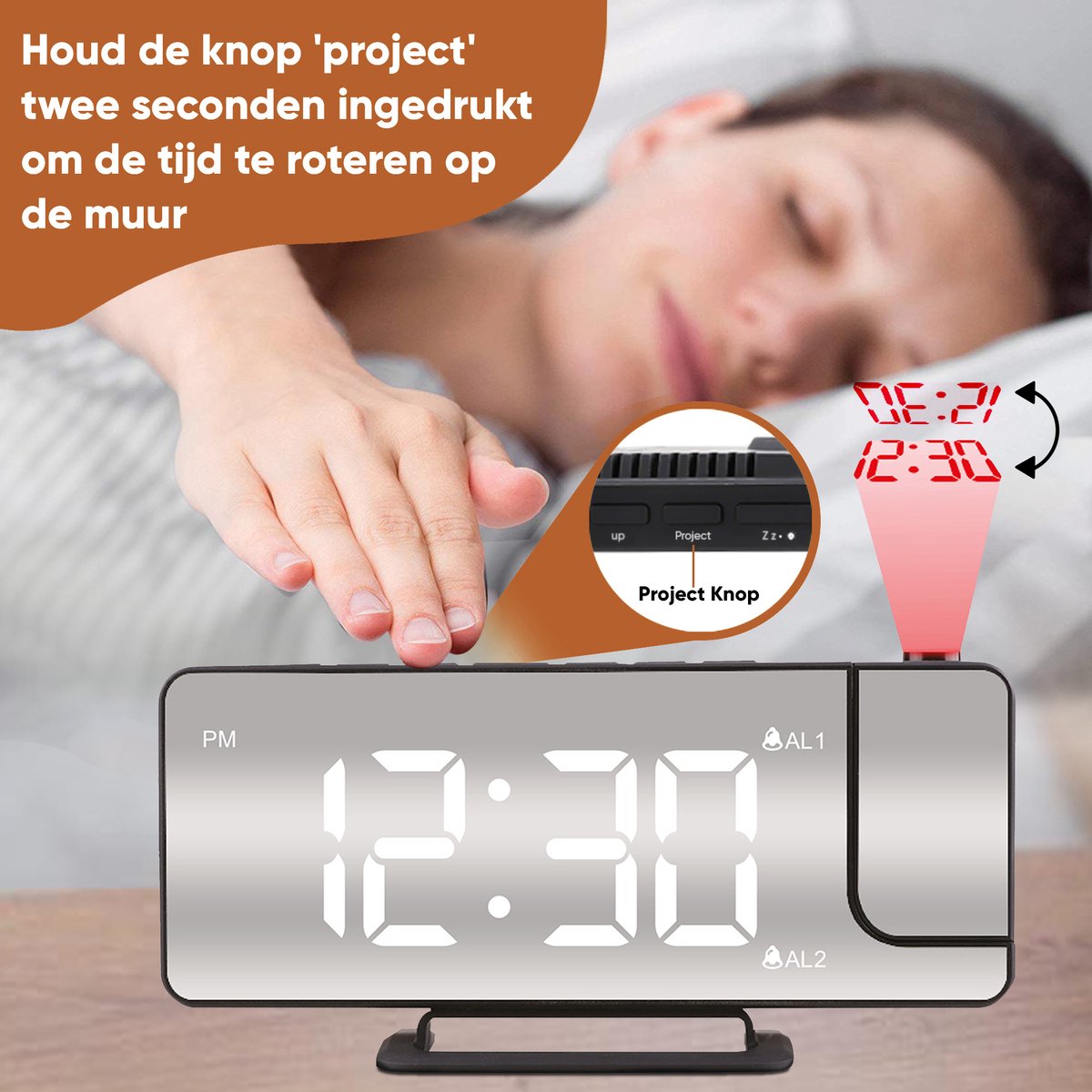 Luxime® - Digitale Wekker Met Projectie - Slaapkamer - Projectieklok Plafond - Projectiewekker - Zwart — cadeau in Wonen & Interieur - foto 6