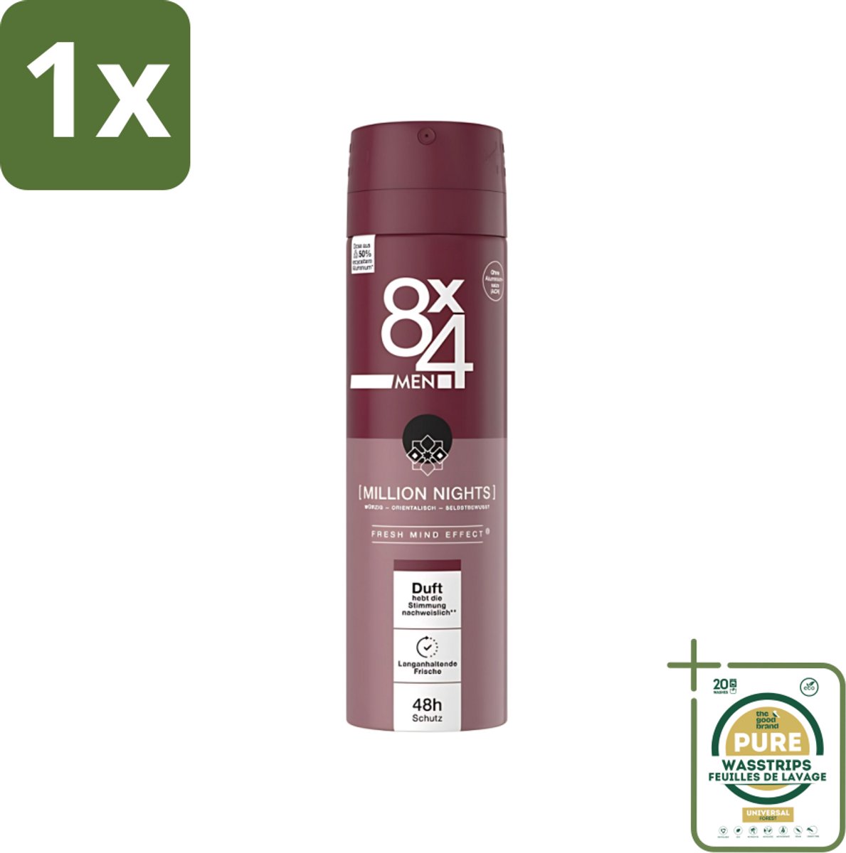 1 x 8 x 4 Deospray Men - No.18 Millions Nights - Deodorant - Voor Heren - 150 ml- Deodorant Voor Heren - Geur - Zweetvermindering - Avondgeur - Langdurige Bescherming