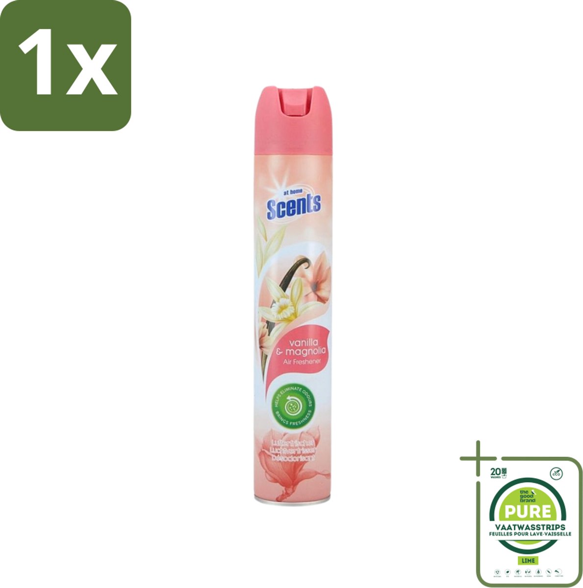 1 x At Home - Scents - Luchtverfrisser - Vanilla & Magnolia - Verwijdert Vieze Geurtjes - 400 ml - Luchtverfrisser - Geurverfrisser - Vanille Geur - Magnolia Geur - Geurneutralisator