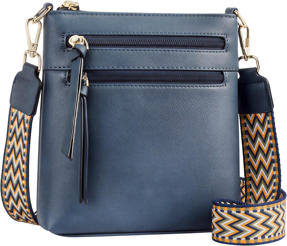 Stijlvolle Casual Dames Crossbodytas – Retro Multifunctionele Telefoontas, Schoudertas voor Werk, Reizen en Dagelijks Gebruik – Dubbele Ritssluiting & Eenvoudig Design-Blauw