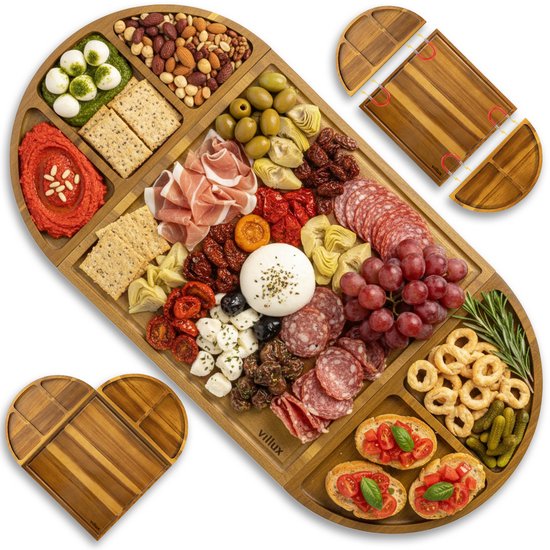 Villux Tapasplank - Borrelplank - Serveerplank - Kaasplank - Hapjesplank - Taspasplank Acacia - Borrelplank Magnetisch- Inclusief Ebook