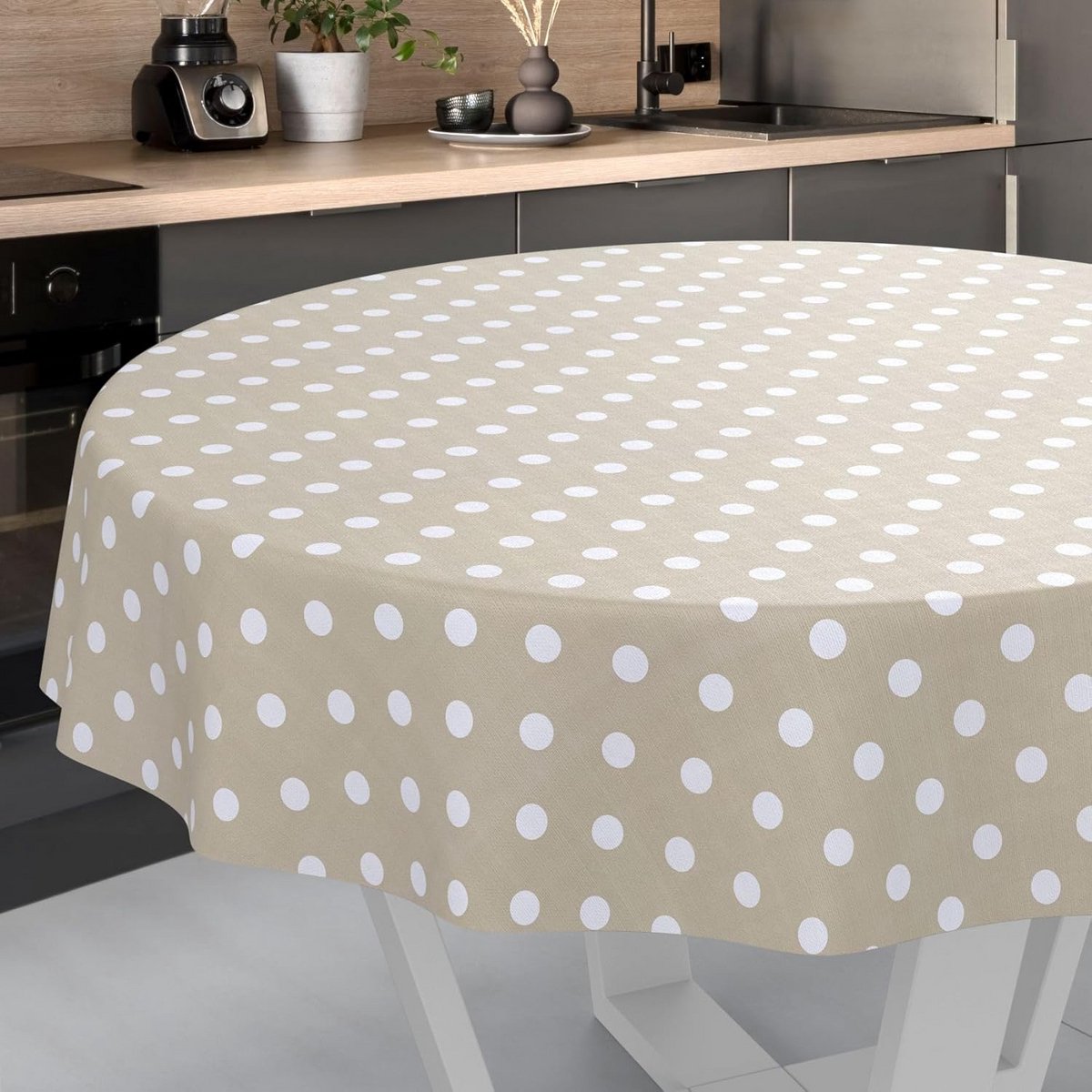 Rond Tafelkleed Beige Stippen 120 cm - Waterafstotend en Afwasbaar
