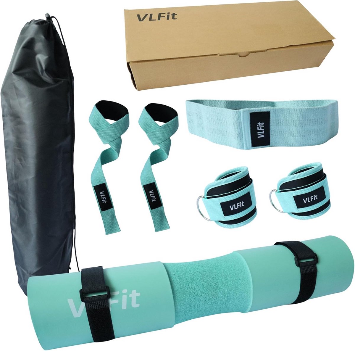 Complete Fitness Set: Squat Pad, Gewichthefbanden, Enkelbanden en Polssteun voor Krachttraining