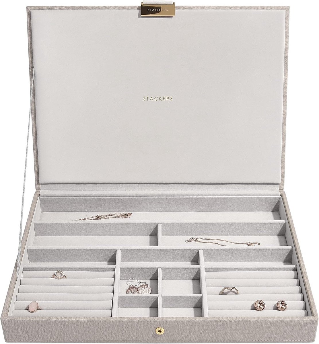 Supersize Sieradendoos Deksel Taupe - Stapelbare Sieradenopslag Organizer