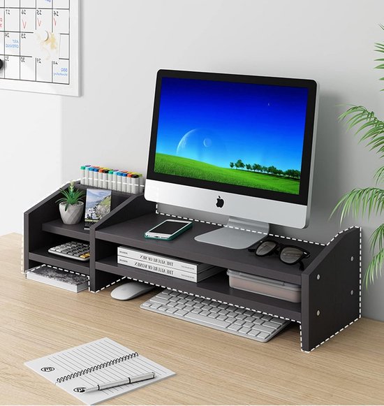 Opslag Computer Houten Monitor Verhoger met 2 Lagen Opslag - Desktop Organizer voor PC ...
