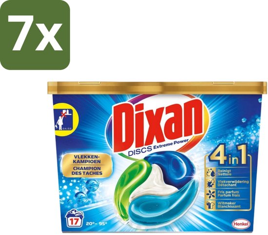 Dixan Discs - Wasmiddelcapsules en Vlekverwijderaar - Extreme Power - Witte, Gekleurde & Zwarte Was - 17 Wasbeurten - Bulkverpakking - 7 stuks