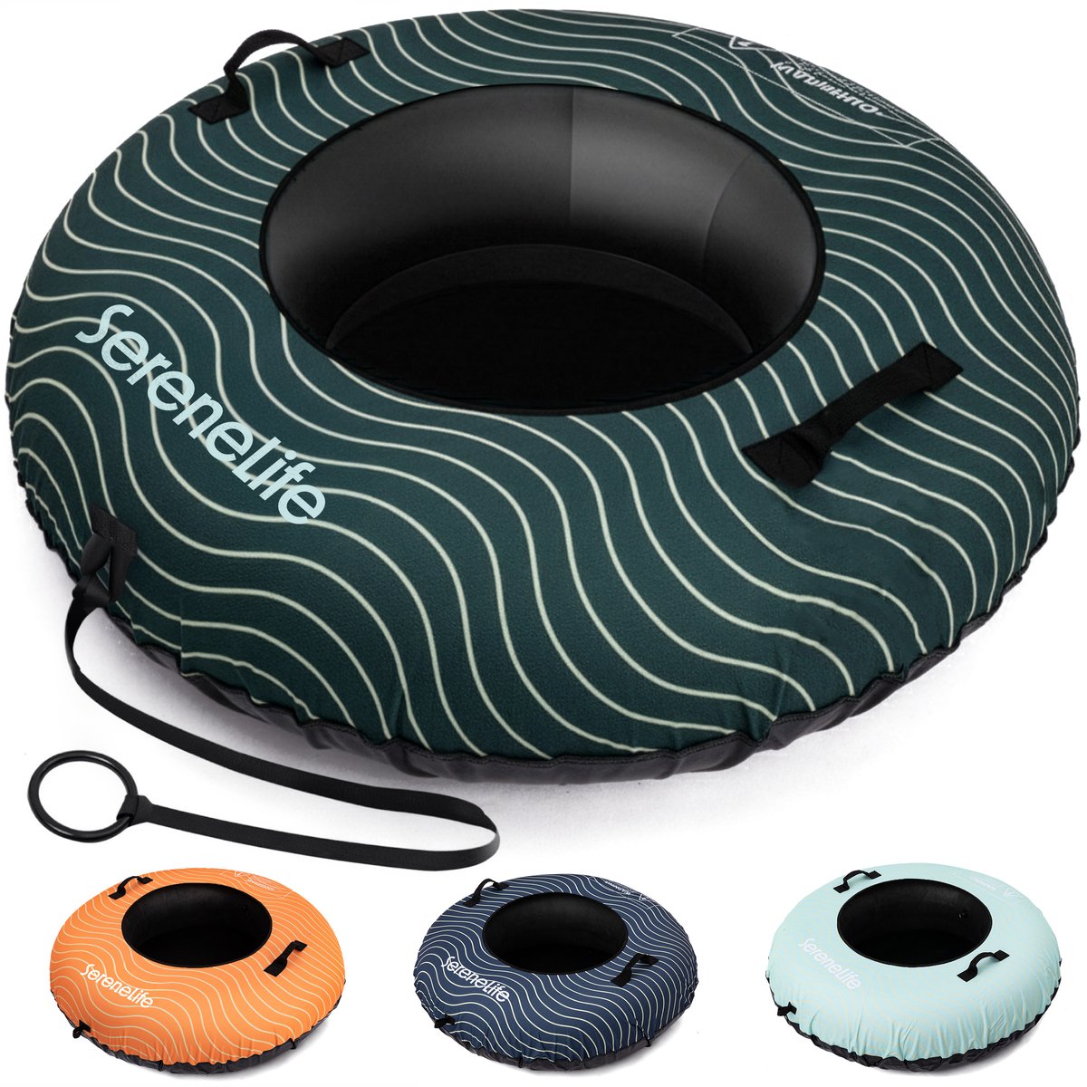 SereneLife Opblaasbare Sneeuw Slee – 112 cm Snow Tube Sneeuwband – PVC Bodem – Rubberen Binnenband – Met Handvaten en Trekriem – Groen SereneLife Opblaasbare Sneeuw Slee – 112 cm Snow Tube Sneeuwband – PVC Bodem – Rubberen Binnenband – Met Handvaten en Trekriem – Groen