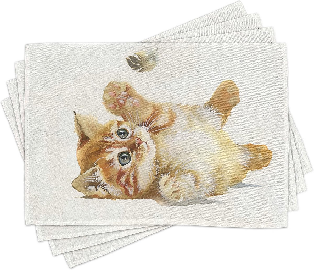 Set van 4 Stoffen Placemats - Wasbaar en Duurzaam Tafelkleed met Kattenprint