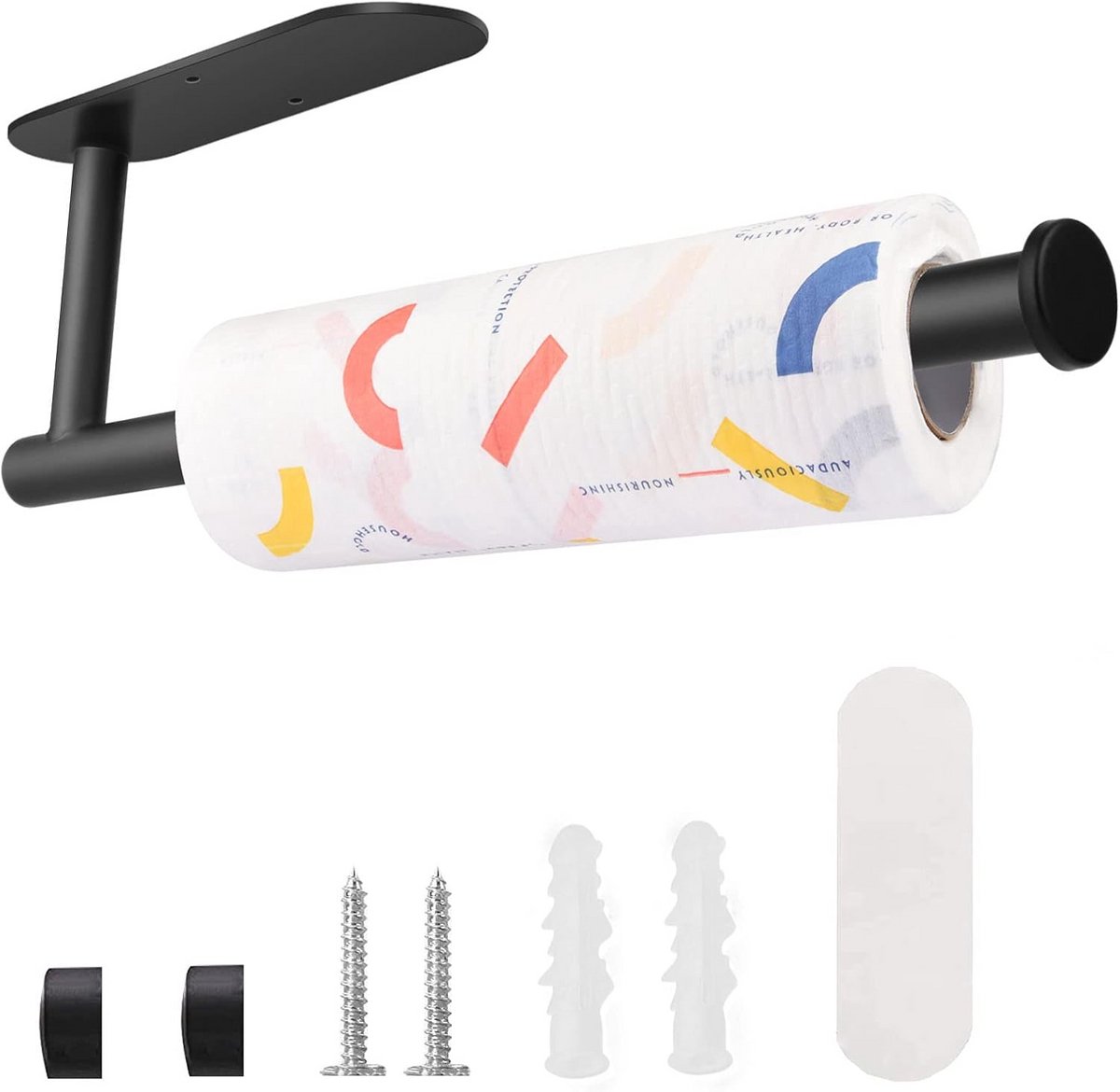 Zelfklevende Zwarte Keukenrolhouder - Roosterbestendig & Wandmontage