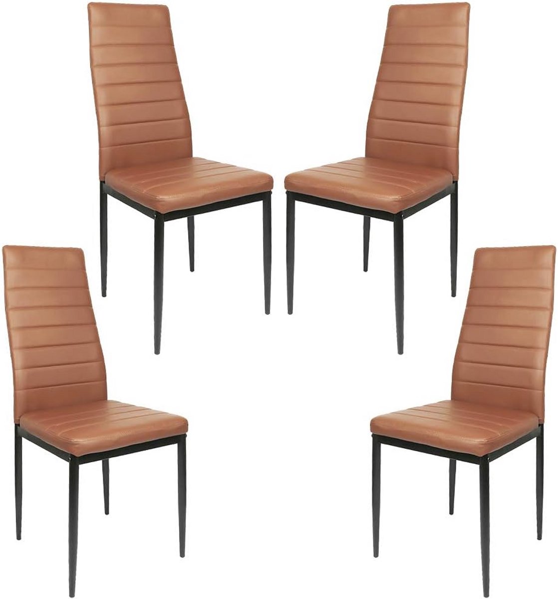 Set van 4 Eetkamerstoelen in Bruin Kunstleer met Stevig Stalen Frame