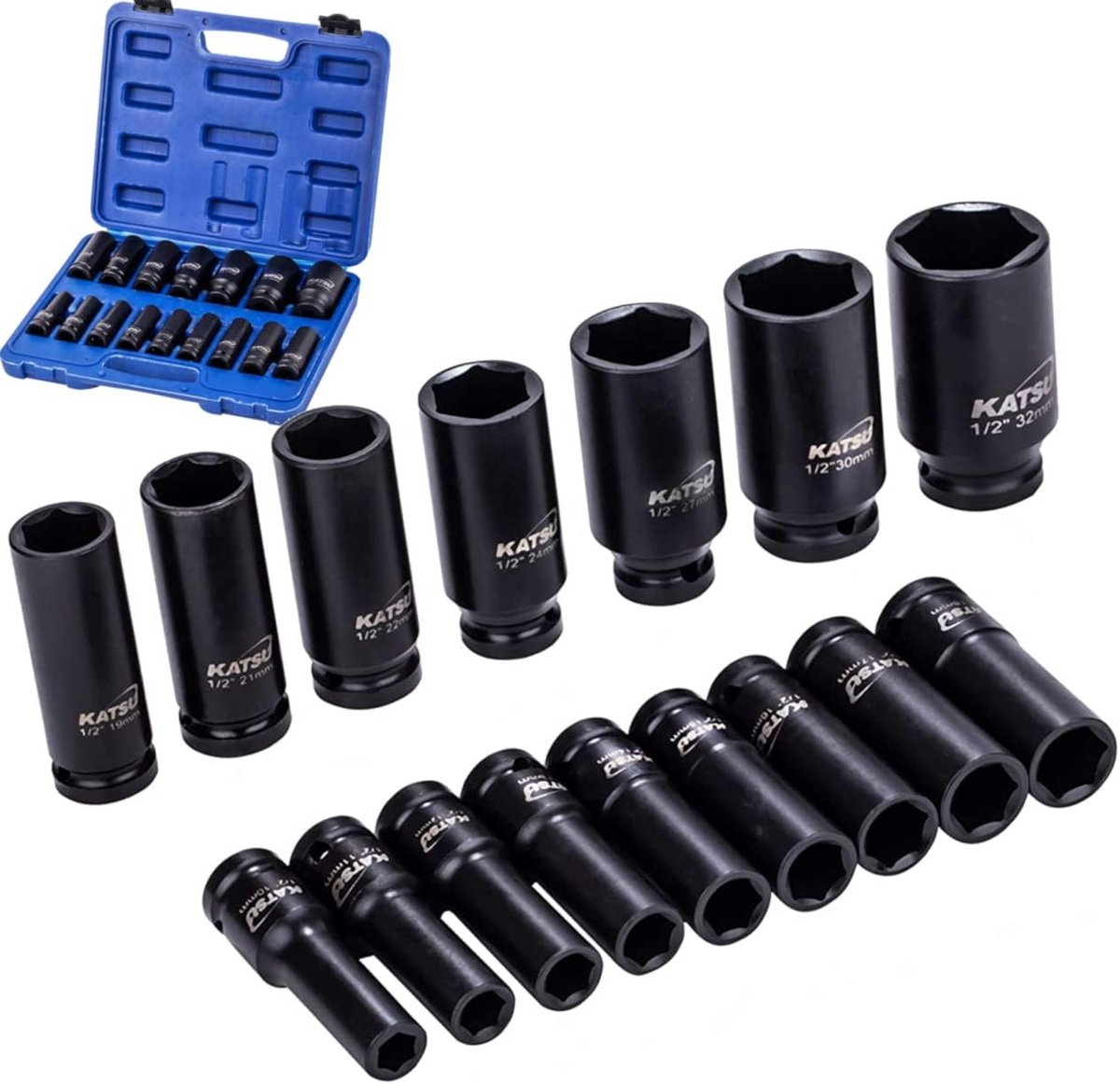 Slagsleutelset 1/2 inch, 16-delig, Diepe Dopmatrijs voor Auto, Band en Montage