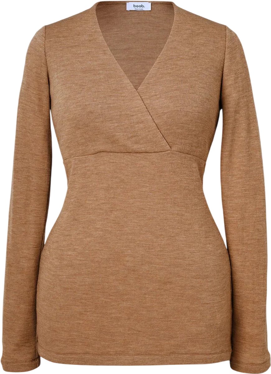 Boob Design - Zwangerschaps - Voedingstop - Geribde Merinowol - Bruin Melange - Maat XL