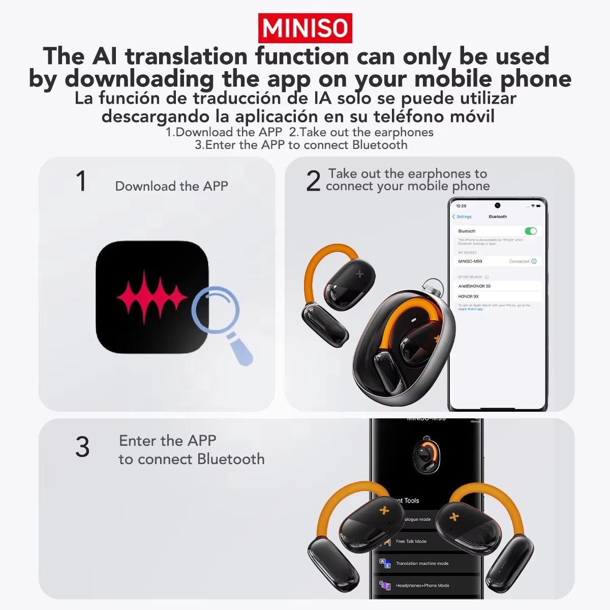AI Vertaler Oordopjes – Draadloze Bluetooth Oordopjes met Realtime Vertaling, Slaap- & ASMR-oortjes, Open-fit Hoofdtelefoon met App thumbnail 3