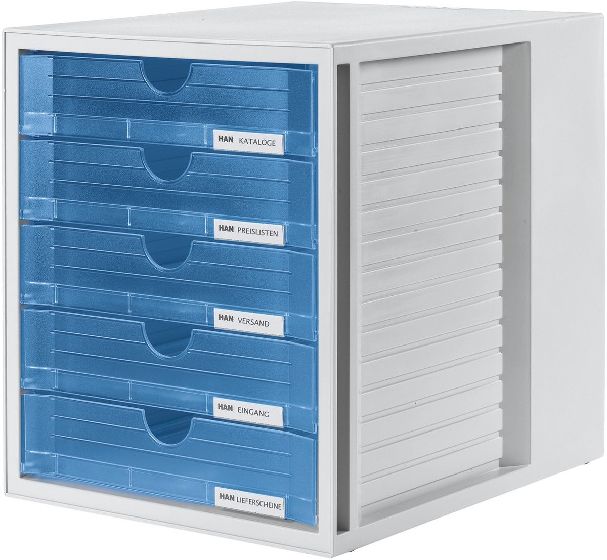 HAN ladenkast - met 5 gesloten laden - grijs / blauw transparant - HA-1450-64