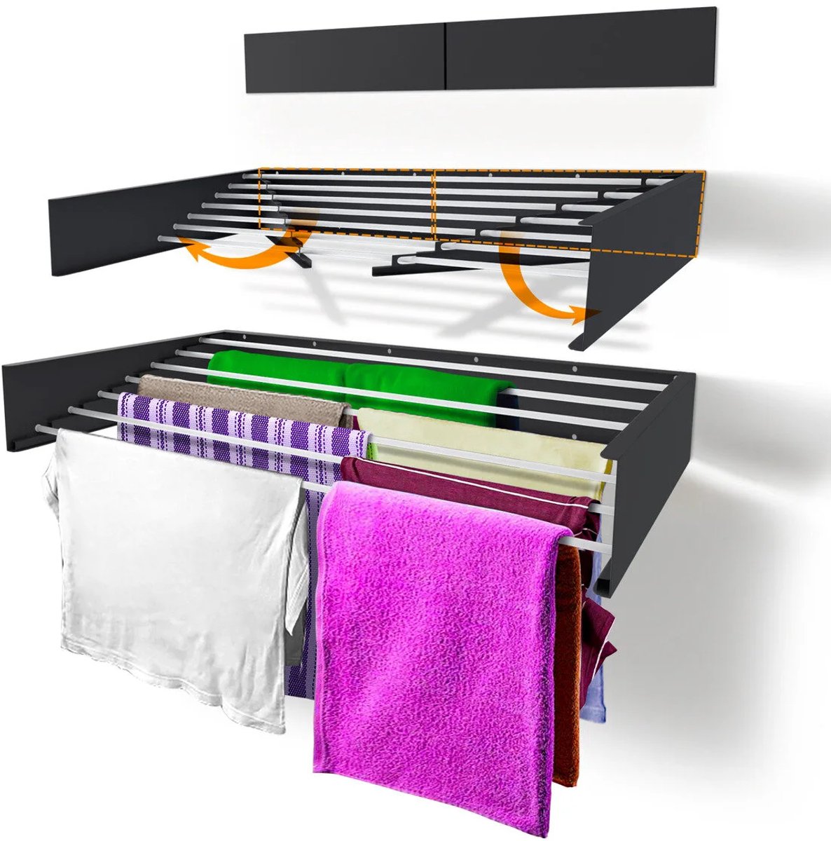 Uittrekbaar Wasrek – 120 cm – Wandmontage – Industrieel Grijs – 8,4 m Drooglengte