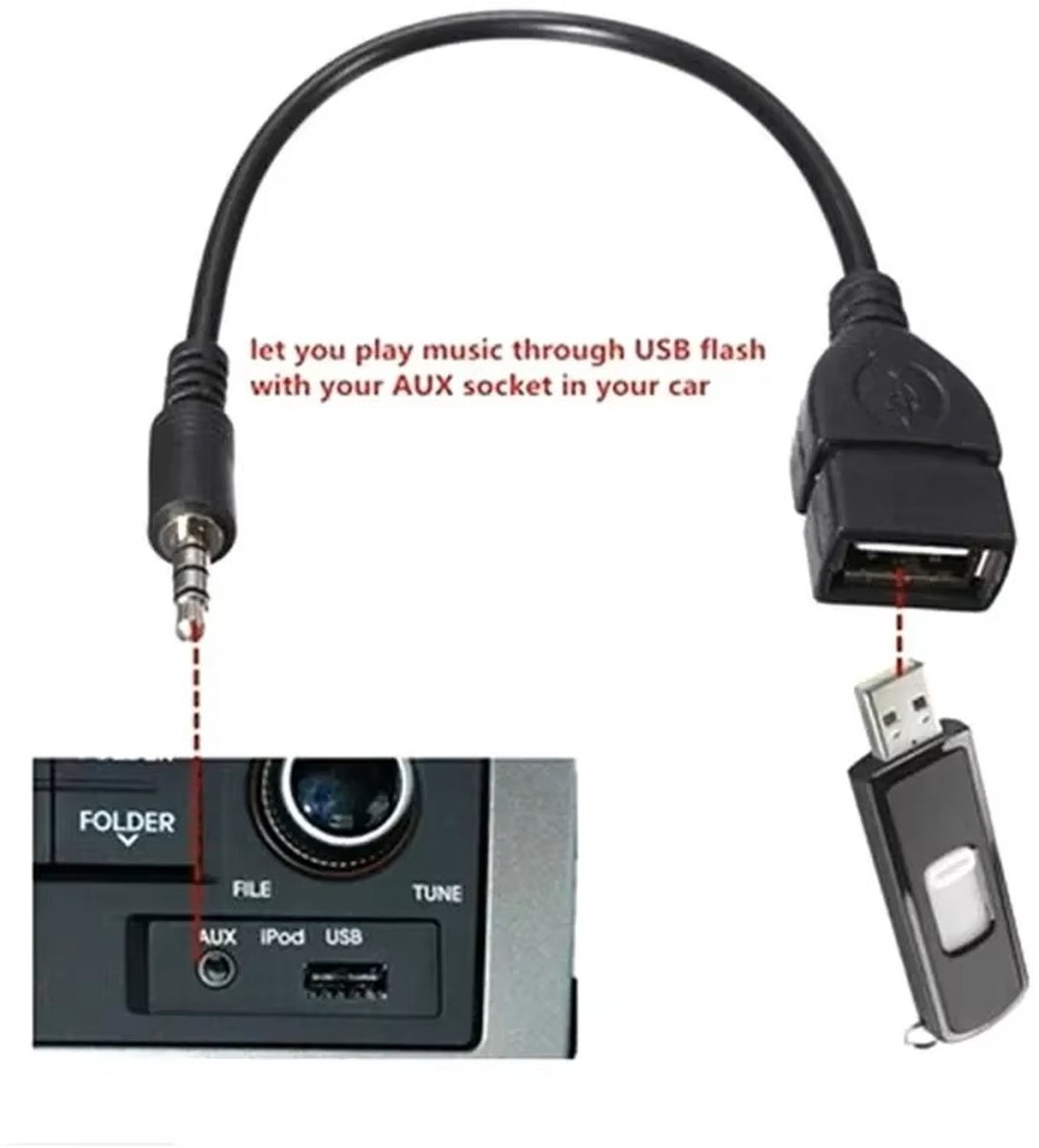 3,5 mm Auto AUX Audiokabel naar USB-Audiokabel – Zwart