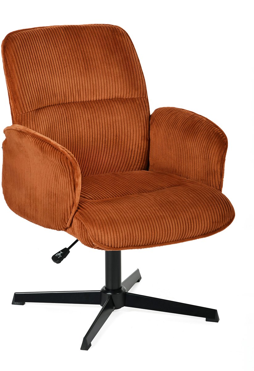 MEUBLES COSY THOMASINACORDL relaxfauteuil – brede corduroy stof, baksteenrood zitting, draaibaar, verstelbare hoogte, armleuningen, zwarte metalen voet