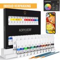 NAPI Acrylverf 24 kleuren: 24 tubes verf, 3 penselen, kleurencirkel en telefoon met video tutorial.