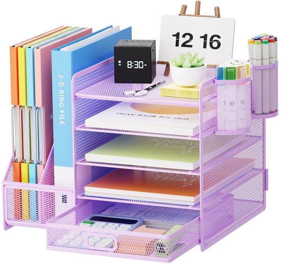 Organiseur Multifonction Tiroir Organisateur Bureau Cuir PU Richblue | 6 Compartiments + Tiroir | Rangement Stylos Et Accessoires | Design Élégant Rangement Bureau