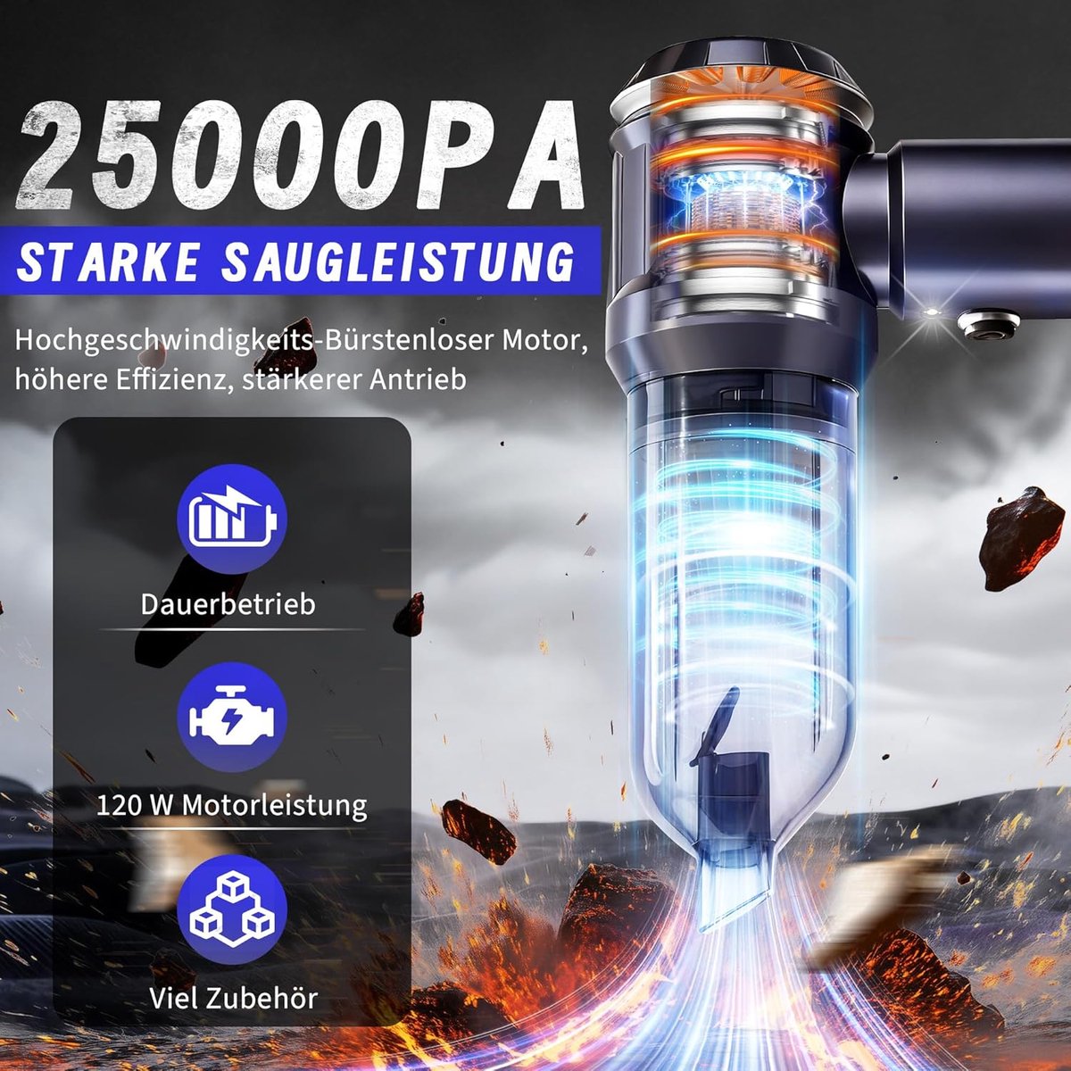 NETTLIFE Kruimelzuiger 25000Pa Draadloos 4-in-1 Grijs - afbeelding 3