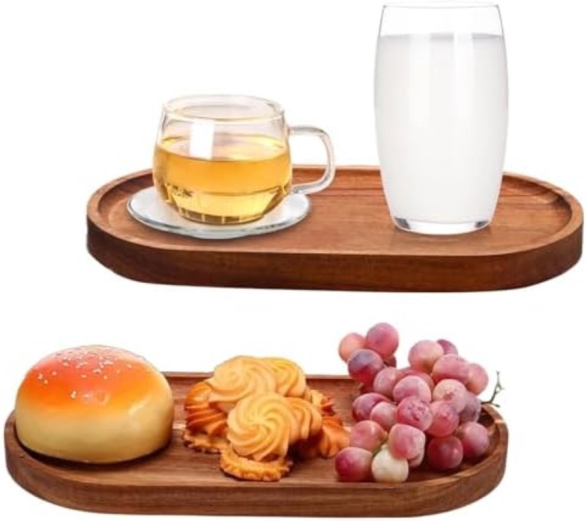 PromoHome Ovale Houten Serveerplank - Set van 2 met Opstaande Rand