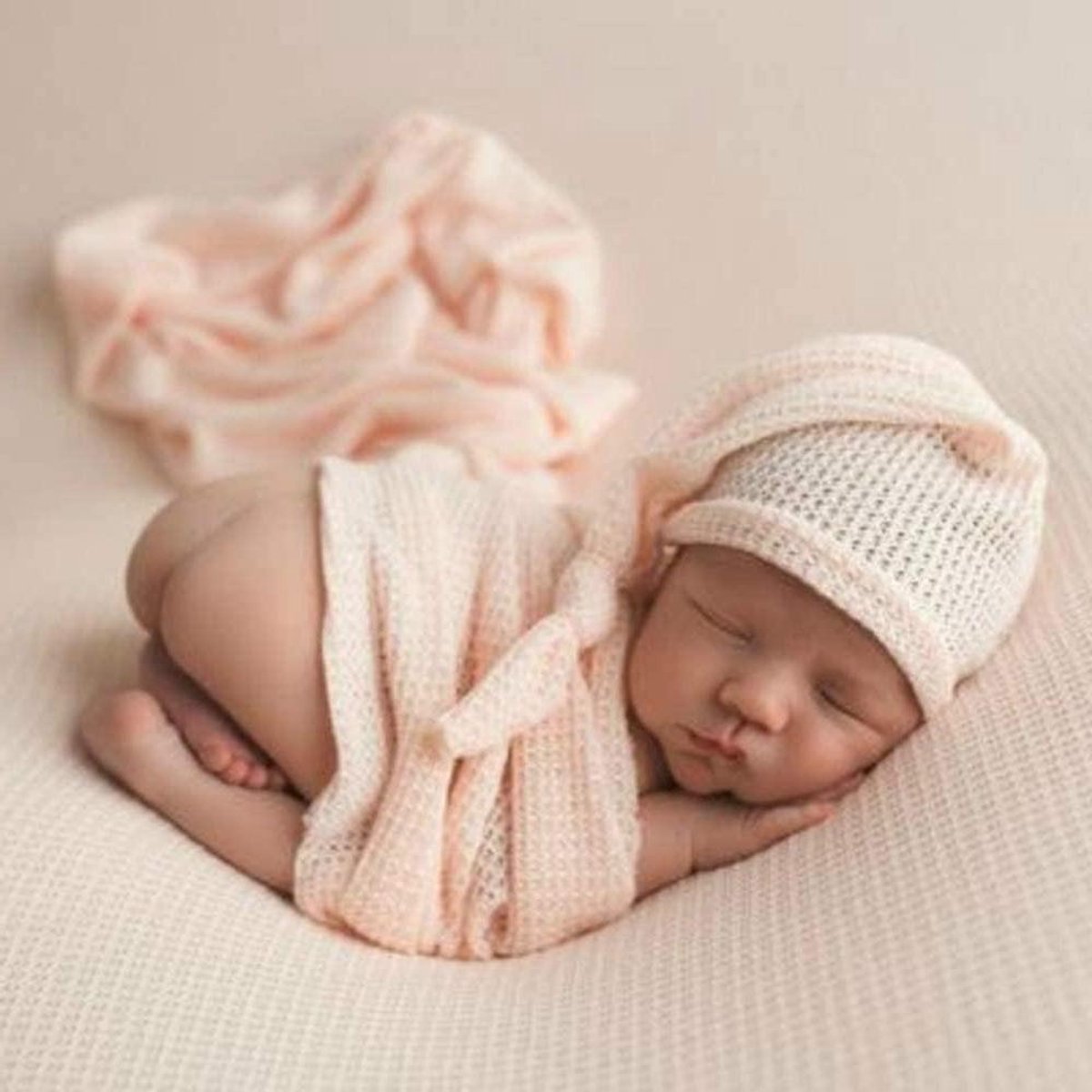 Ronte - Babyfotografie Props Set: Newborn Wrap Deken en Baby Hoed, Roze - Fotoshoot Accessoires voor Pasgeborenen (0-6 maanden)