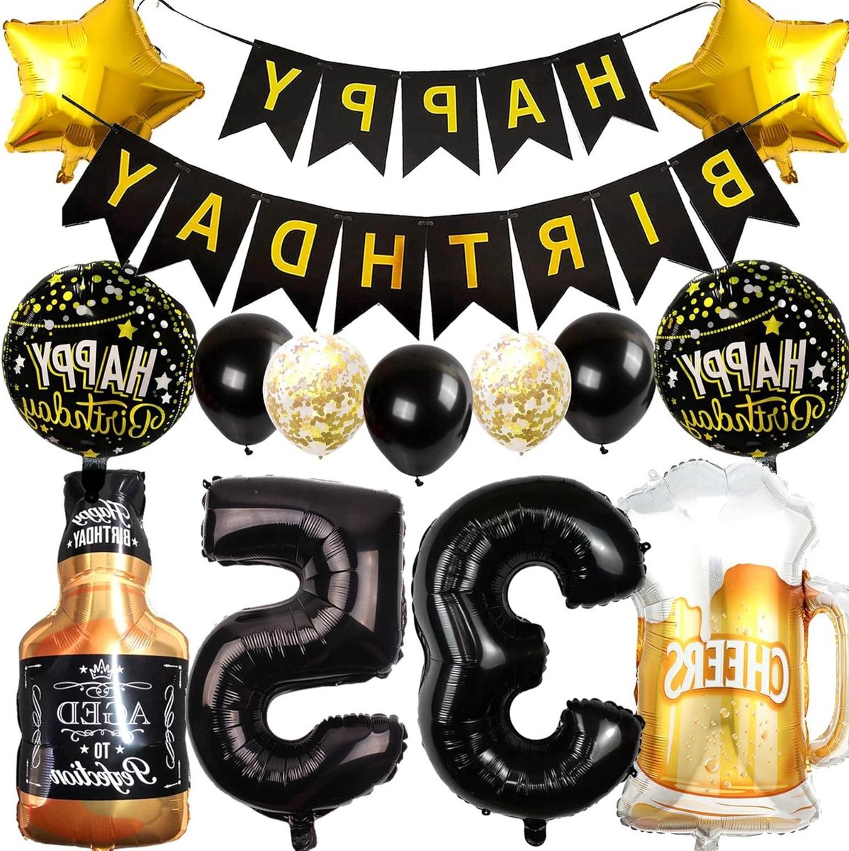 Provento - Verjaardag Decoratie Ballonnen 35 Jaar Man en Vrouw - Folieballon Wijnfles Bier Whisky Helium Balloon Party Decoratie