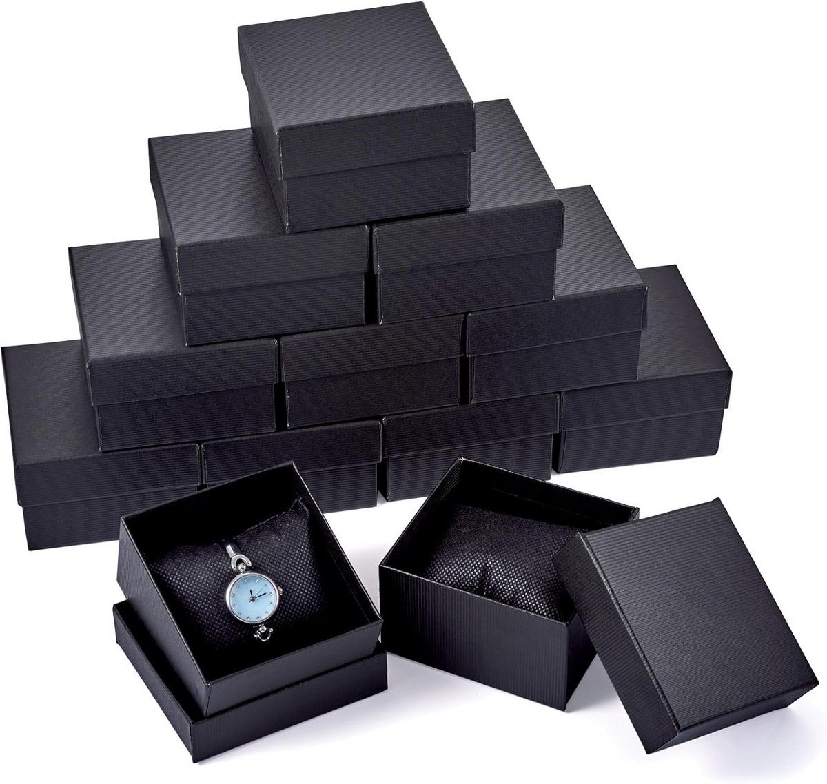 Set van 12 Zwarte Rechthoekige GeschenkdOdzen voor Sieraden en Horloges
