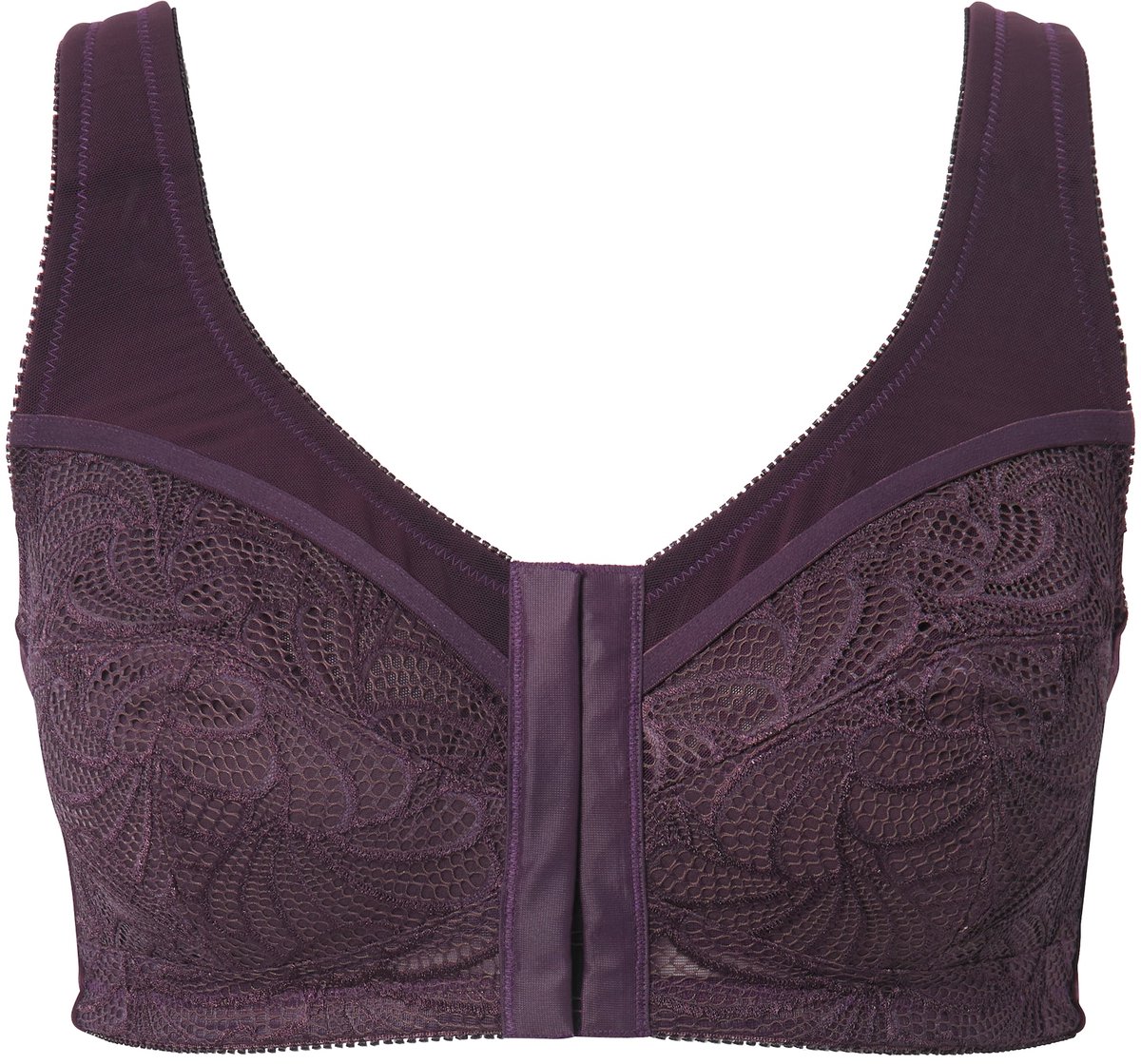 Ulla Popken - Dames - Ontlastingsbeha voorsluiting zonder beugel - Druivenrood - Maat 95C