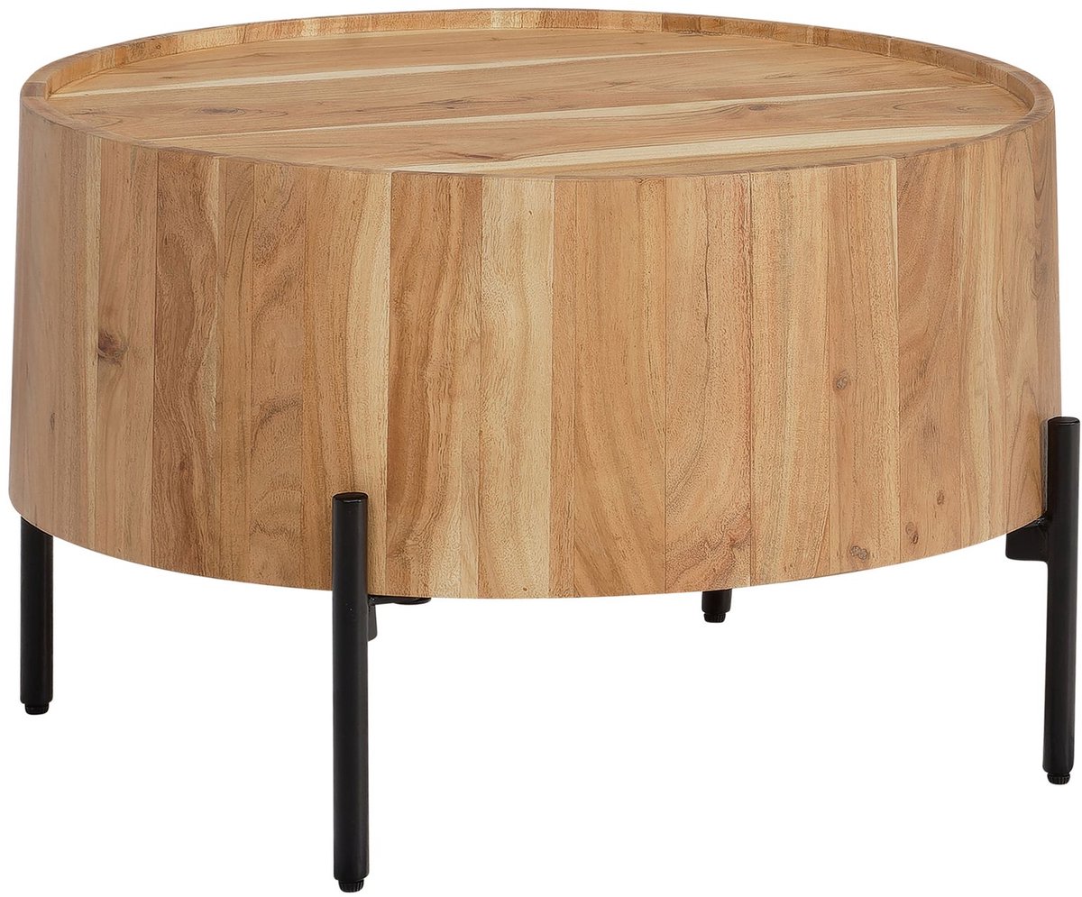 salontafel acacia massief hout 60x60x41 cm rond met metalen frame, kleine banktafel modern, woonkamertafel bank, salontafel bruin / zwart