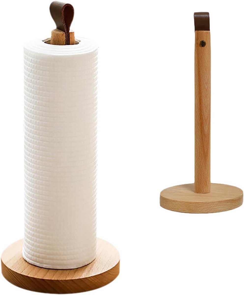 Houten Keukenrolhouder Staand met Antislip Basis - Landelijke Papierrolhouder