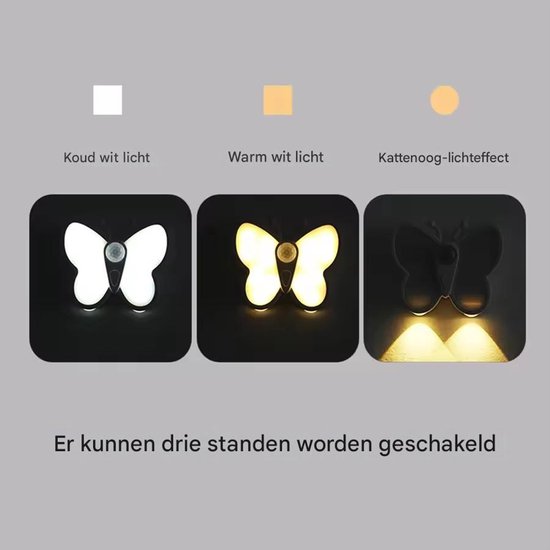 Ynkkvre - Nachtlampje met bewegingssensor - Oplaadbaar lampje - Vlinder LED-nachtlampje met spotje - Traploos dimbaar kastverlichting en trapverlichting - USB oplaadbaar - Voor trap-Gang-Badkamer-Kinderkamer-1pcs van Ynkkvre — afbeelding 3