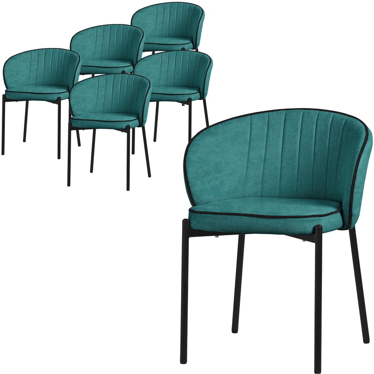ml-design eetkamerstoelen set 6 stuks benzine gestoffeerde stoelen metalen poten comfortabele moderne dining chairs zachte zitting ergonomische rugleuning voor keuken eettafel woonkamer scandinavisch design eethoek zitstoel set stoelen Petrol