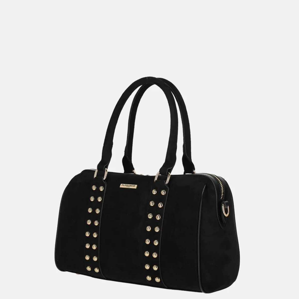 Flora & Co bowling suedine handtas studs noir