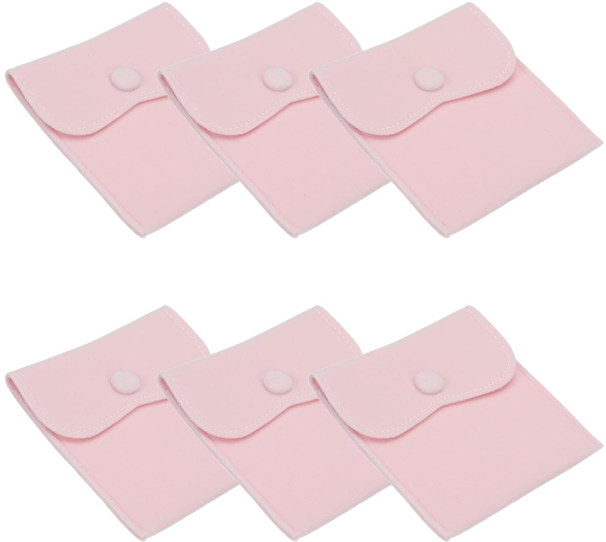 4x4 inch sieraden zakje, 6 stuks zachte fluwelen zakjes met drukknop draagbare opslag voor ringen ketting armband oorbel horloge, lichtroze