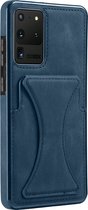 Samsung S21 FE Pasjes houder Hoesje Case - Portemonnee Cover - Hoesje met Kickstand - Magnetisch - Blauw