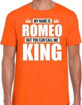 Naam cadeau My name is Romeo - but you can call me King t-shirt oranje heren - Cadeau shirt o.a verjaardag/ Koningsdag M