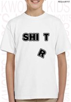 SHIT SHIRT unisex kids t-shirt - Wit - Maat 116 - Korte mouwen - Ronde hals - Regular Fit - Grappige designs - Leuke shirtjes - Humor - Quotes - Kwoots  - Cadeau - Voor zowel jonge