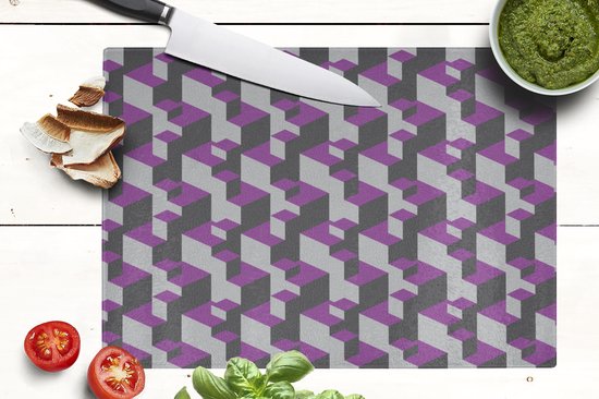 Planche à découper en Verres - 39x28 - Blocs - Motifs - 3D - Violet - Planches à découper en Glas