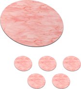 Onderzetters voor glazen - Rond - Waterverf - Patroon - Roze - Marmer - 10x10 cm - Glasonderzetters - 6 stuks
