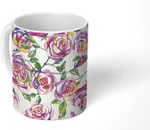 Mok - Patroon - Rozen - Wit - Mokken - 350 ML - Beker - Uitdeelcadeautjes