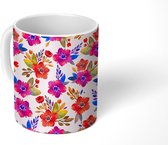 Mok - Koffiemok - Waterverf - Bloemen - Paars - Mokken - 350 ML - Beker - Koffiemokken - Theemok