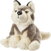 Pluche zittende knuffel wolf 18 cm grijs - wolven speelgoed knuffels