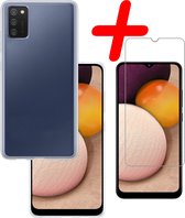Hoes Geschikt voor Samsung A02s Hoesje Siliconen Back Cover Case Met Screenprotector - Hoesje Geschikt voor Samsung Galaxy A02s Hoes Cover Hoesje - Transparant