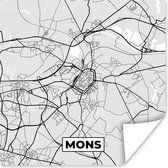 Poster Zwart Wit – België – Plattegrond – Stadskaart – Kaart – Mons - 30x30 cm