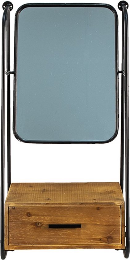 Wandspiegel 46*27*90 cm Bruin, Zwart Ijzer, Glas, Hout Rechthoek Grote Spiegel Muur Spiegel Wand Spiegel