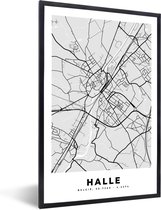 Fotolijst incl. Poster Zwart Wit- België – Halle – Stadskaart – Kaart – Zwart Wit – Plattegrond - 20x30 cm - Posterlijst