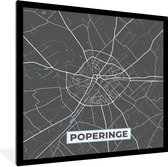 Fotolijst incl. Poster - Stadskaart – Grijs - Kaart – Poperinge – België – Plattegrond - 40x40 cm - Posterlijst